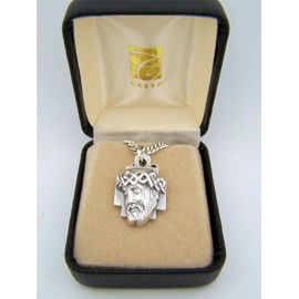 CB Silver Toned Base Crown of Thorns Head of Jesus Christ Cross Medal, 1 Inch