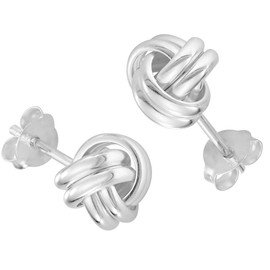 Vinani Stud Earrings Knot Small Shiny Sterling Silver 925 Symbol Buddhism Sterling Silver 925 Earrings 2OKS, Sterling Silver, No Gemstone