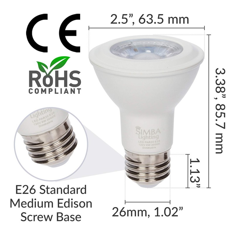 Simba Lighting LED PAR20 Light Bulb 6W 38deg Spotlight Dimmable