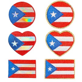 6 Pcs Puerto Rico Flag Embroidered Patch Emblem, Iron On/Sew On Applique for Clothes, Hats, Jeans, Dresses & DIY Accessories | Durable Fabric Badge for Craft Projects