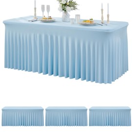 Htper 3 Packs Baby Blue Spandex Tablecloths for 6 Foot Rectangle Tables, Stretchy Fitted 6FT Blue Table Skirt for Wedding Party, Wrinkle Free Tablecloths for Banquet Wedding Birthday Party