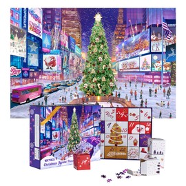 Tektalk Advent Calendar 2024 Christmas Jigsaw Puzzle, 1008 Pieces Puzzles, 24 Boxes Puzzles for Adults and Kids, Home Decoration, Christmas Puzzles Gift - Times Square in Christmas