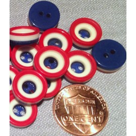 Unbranded 12 Small Concave Red White Blue Plastic Sew-through Buttons 7/16" 11.7mm # 7576