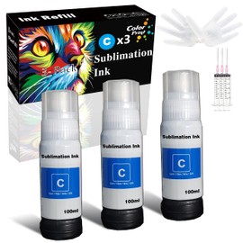 ColorPrint Compatible Sublimation Ink Refilled Bottles for ET-2850 ET-3710 ET-4760 ET-15000 ET-3750 ET-4750 ET-2700 ET-2750 ET-7700 ET-3750 ET-4500 ET-4550 EcoTank Printer (3X Cyan,100ml,3-Pack)