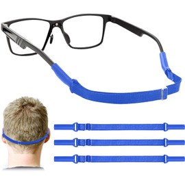 Adjustable Glasses Straps - 3 Pcs No Tail Adjustable Eyewear Retainer Glass Straps for Men, Women, Kids Eyelasses, Sunglasses,Blue (7.5-13.5 inch)
