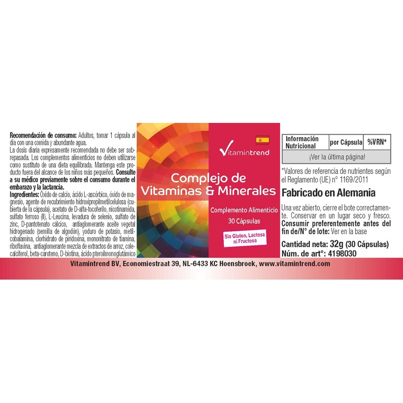 Vitamin & Mineral Complex - 30 Capsules, Multivitamin Preparation in