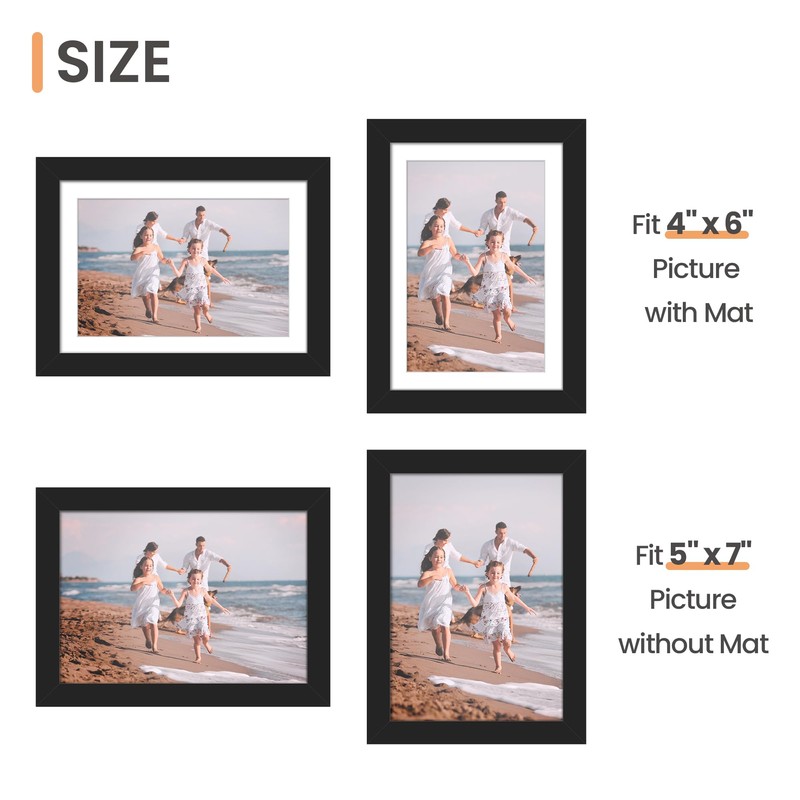 upsimples 5x7 Picture Frame, Display Pictures 4x6 with Mat or