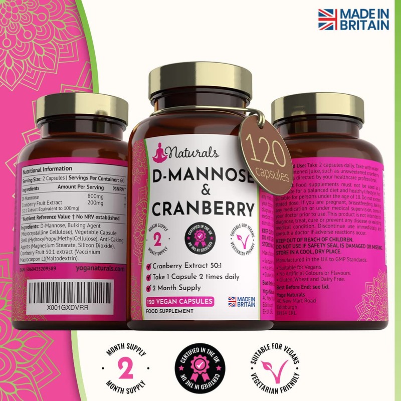 120 D-Mannose and Cranberry Capsules - (2 Months Supply) 1000mg