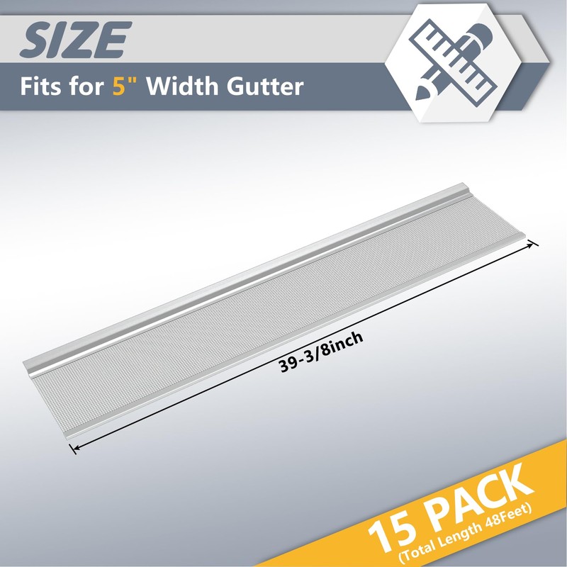 Flamorrow Stainless Steel Gutter Guard, 48Ft Gutter Cover, Micro-Mesh Leaf