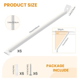 6 Pack 12 Inch Support Brackets for Wire Shelving Wire Shelf Brackets Metal Closet Shelf Brackets with Anchors and Screws for Installation Wire Shelving Support Brackets for Closet Wire