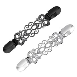 2 Pcs Dress Clips Vintage Clothing Cinch Clip Waist Cincher Clips Back Cinch Shawl Cardigan Collar Clip to Tighten Dress Pant Waist Tightener for Women Gifts Black Sliver Classic Style 5.1×0.98 Inch