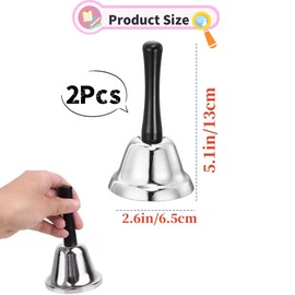 2 Pcs Hand Bell Service Bell, Hand Held Counter Reception Dinner Bell for Restaurant,Hotel,Kitchen,Bar,Santa Claus and Wedding Events