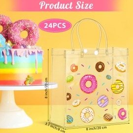 Saypacck 24 Pcs Large Donut Gift Bags Plastic Clear Gift Bags with Handles 8 x 8 x 3.1 Inches Donut Party Favor PVC Shopping Handbags Candy Themed Goodie Holder for Sweet One Party Supplies Birthday