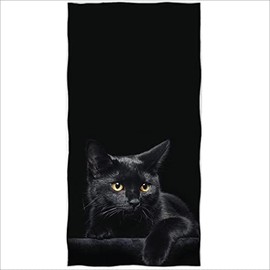 Zomer Beach Towel 70 x 140 cm, Printed Microfibre Bath Towel Black Cat