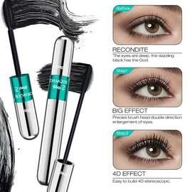 4D Silk Fiber Lash Mascara - 2 in 1 Black Mascara Waterproof 5x Longer and Volume Curling 5x Longer, Natural and 4D Magic Effect Lash Look in One, Smudge Proof Long Lasting Mascara Makeup for Women