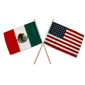 AES Wholesale Combo USA American & Mexico Mexican 12"x18" Stick Flags