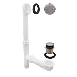 Westbrass A593244-20 14" x 1-1/2" White Tubular Bathtub Waste & Overflow Assembly with Tip-Toe Drain Plug and 2-Hole Faceplate, Stainless Steel