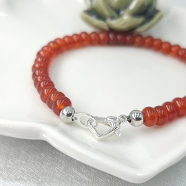 Genuine gemstone strand heart bracelet with 925 sterling silver lobster clasp, customized size bracelet birthstone gift for men and women, Uniquelan jewelry (Carnelian, 7 inches)