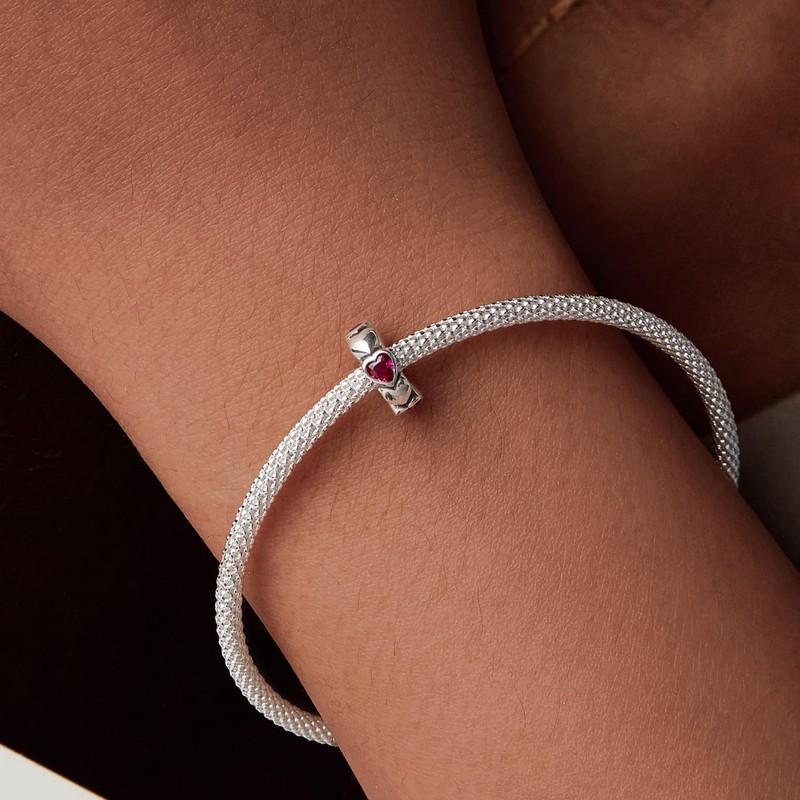 NINGAN 2 PCS 925 Sterling Silver Red Love Stopper Charms