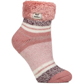 Heat Holders | Sockshop | Ladies Winter Warm Thermal Sleep Socks | Feather Turn Over Cuff | TOG 2.34 | Women's UK 4-8 / US 5-9 | Halda Coral Stripe