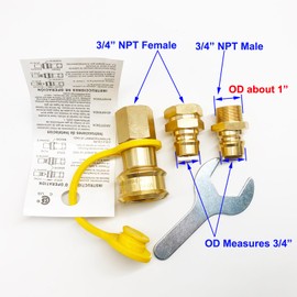 GRILLJOB 3/4" Female and Male Solid Brass Dual Fuel Generator Natural Propane Hose Quick Connect Disconnect Fittings Convert for Pipe Natural Gas Supply for Generators