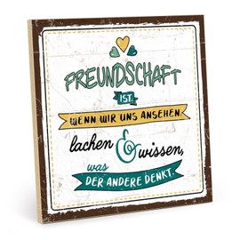 TypeStoff HS-01091 Wooden Sign with Saying Friendship Vintage Sign as a Gift and Decoration on the Theme of Laughter and Together