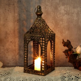 Moroccan Lantern Lamp Decorative Candle Holders for Ramadan Decorations, Hanging, Outdoor Patio or Porch, Indoor Home Decor (Bronze 13.2inch)