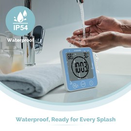 KADAMS Shower Clock Waterproof Bathroom Timer – Digital Wall Clock with Countdown, Magnetic Kitchen Clock with Temperature & Humidity, Suction Cup for Kids Shower Spa Sauna Cook Bath, Blue