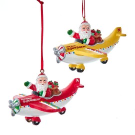 Kurt Adler 3.7 Inch Resin Santa in Airplane Ornaments, Set of 2