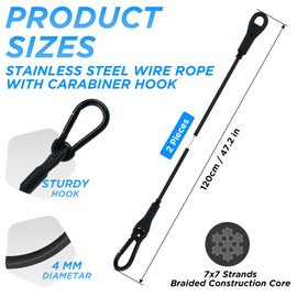 SDTC Tech 2-Pack Vinyl Coated Stainless Steel Wire Rope with Carabiner Hook and Looped Ends 5/32" Diameter x 48" Length Flexible Heavy Duty Security Cable