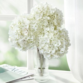 ZYTUYO 3PCS White Hydrangea Artificial Flowers 25.6" Large Fake Hydrangeas Flowers with Stems Faux Silk Bouquet for Indoor Home Decor Table Wedding Party Floral Outdoor Centerpieces
