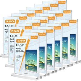 MaxGear Acrylic Sign Holder 8.5 X 11 Inches 18 Pack, Double Sided Plastic Display Stands Table Top Acrylic Frame, Clear Paper Holder Menu Flyer Stand for Stores, Restaurants, Hotels, Office