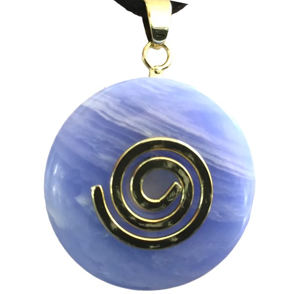 Steinfixx® - Chalcedony Gemstone Donut Optional as a Necklace with Silver-Plated or Gold-Plated Spiral and Suede Band | Healing Stone | Gemstone | Chakra Stone, Crystal Gemstone Crystal gemstone