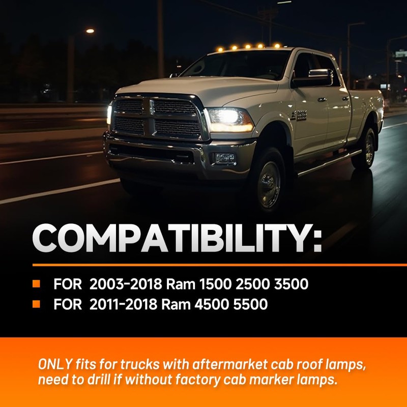 5PCS LED Cab Marker Lights for 2003-2018 Dodge Ram 1500