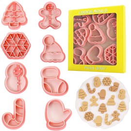 8 Pieces Christmas Cookie Cutters Set Christmas Cookie Cutters Plastic Christmas Tree Snowman Gingerbread Man Snowflake Stick Gloves Stocking Hat for Cookie Baking