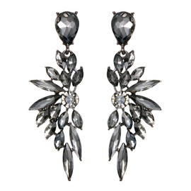 BriLove Women's Wedding Bridal Crystal Teardrop Multi Marquise Cluster Bling Dangle Earrings Grey Black-Tone