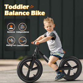 Ridego 14 Inch Balance Bike for Kids 3-7 Year Old,Lightweight Kids Bike with Adjustable Seat, Push Bicycle with Air Rubber Tires，Ride-on Toys Birthday Gift,Black