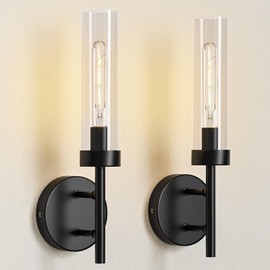 Black Wall Sconces Set of Two, 15.3'' Bathroom Wall Sconces, Indoor Sconces Wall Lighting w/Clear Acrylic Shade, Modern Sconce Vanity Light Fixtures for Bathroom Mirror Clearance Living Room Bedroom