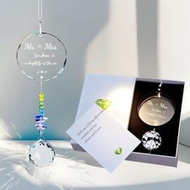 Mr and Mrs Gifts, Rainbow Maker Ornament, K9 Crystal Suncatcher, Wedding, Anniversary or Valentine's Gift for Husband, Wife or Newly - Married Couples (Mr and Mrs)
