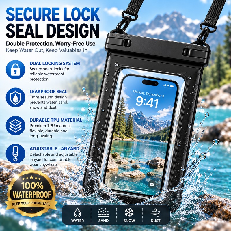 Waterproof Phone Pouch with Touch Screen, Universal Dry Bag Case