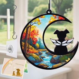 Agoumlux Dog Angel Memorial Suncatcher with Rainbow Bridge Poem Card, Pet Sympathy Gifts for Loss of Dogs and Cats, Natural Landscape 2