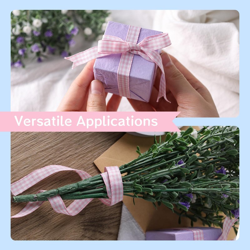 VGOODALL Pink Gingham Ribbon, 50Yd Buffalo Checker Ribbons Crafts Ribbon