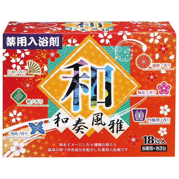 Fuso Chemical F-1007 Medicated Bath Agent, Japanese Style Elegant 18 Packets, Assorted, Approx. Width 3.3 x Depth 0.2 x Height 4.3 inches (8.5 x 0.5 x 11 cm) (1 Package)