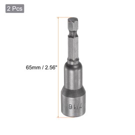 sourcing map Quick-Change Nut Driver Bit, 7/16" Hex Shank 1/4" Magnetic Nut Setter Drill Bits, 2.56" Length, SAE Sizes 2 Pcs