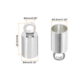 sourcing map 150Pcs Cord End Caps 9mm End Cap Barrel Beads Kumihimo 4mm Dia End Caps Brass for Leather Cord, Tassels, Jewelry Making, Silver