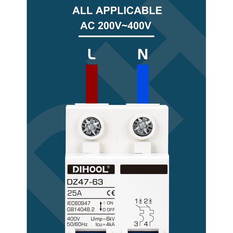 DIHOOL AC Miniature Circuit Breaker,240V 25a MCB Type C Double