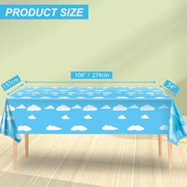 Blue Party Table Cloth Plastic Table Cover 274 x 137 CM Blue Sky White Clouds Rectangular PVC Tablecloth for Kids Birthday Party Supplies Decorations