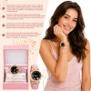 Set Reloj Cuarzo Mujer Correa Piel Rosa + 5 Pulseras