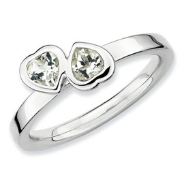 Stackable Expressions Sterling Silver White Topaz Double Heart Stackable Ring Size 7