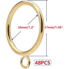 48Pcs 1.2-Inch Inner Diameter Metal Curtain Rings with Eyelets,Fits Up to 1.0 Inch Rod,3.5 mm Diameter Wire (Gold-48pcs)